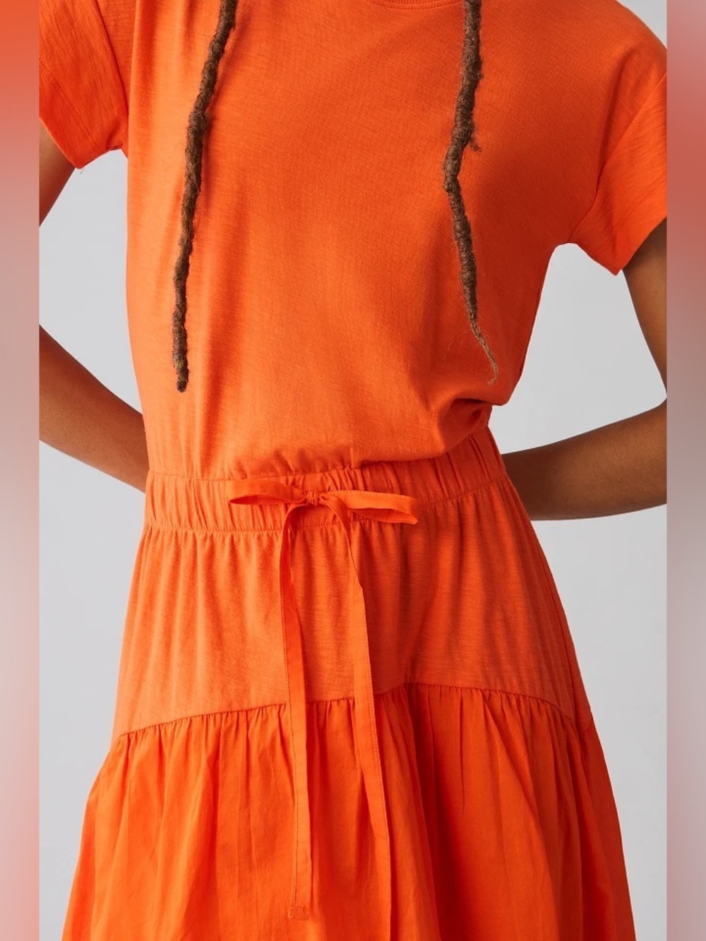 Nation LTD Azalia Midi Dress Orange Pima Cotton Short Sleeve XS - Picture 2 of 15